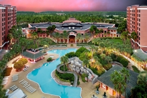 Overhead view of Caribe Royale pool area.