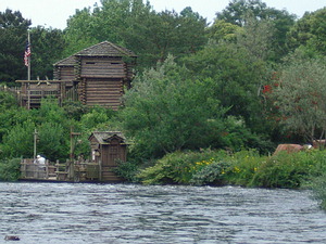 View of Tom Sawyer Island across the water.