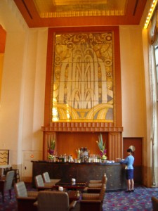 Stunning floor-to-ceiling frieze behind the bar in the Hyperion Lounge.